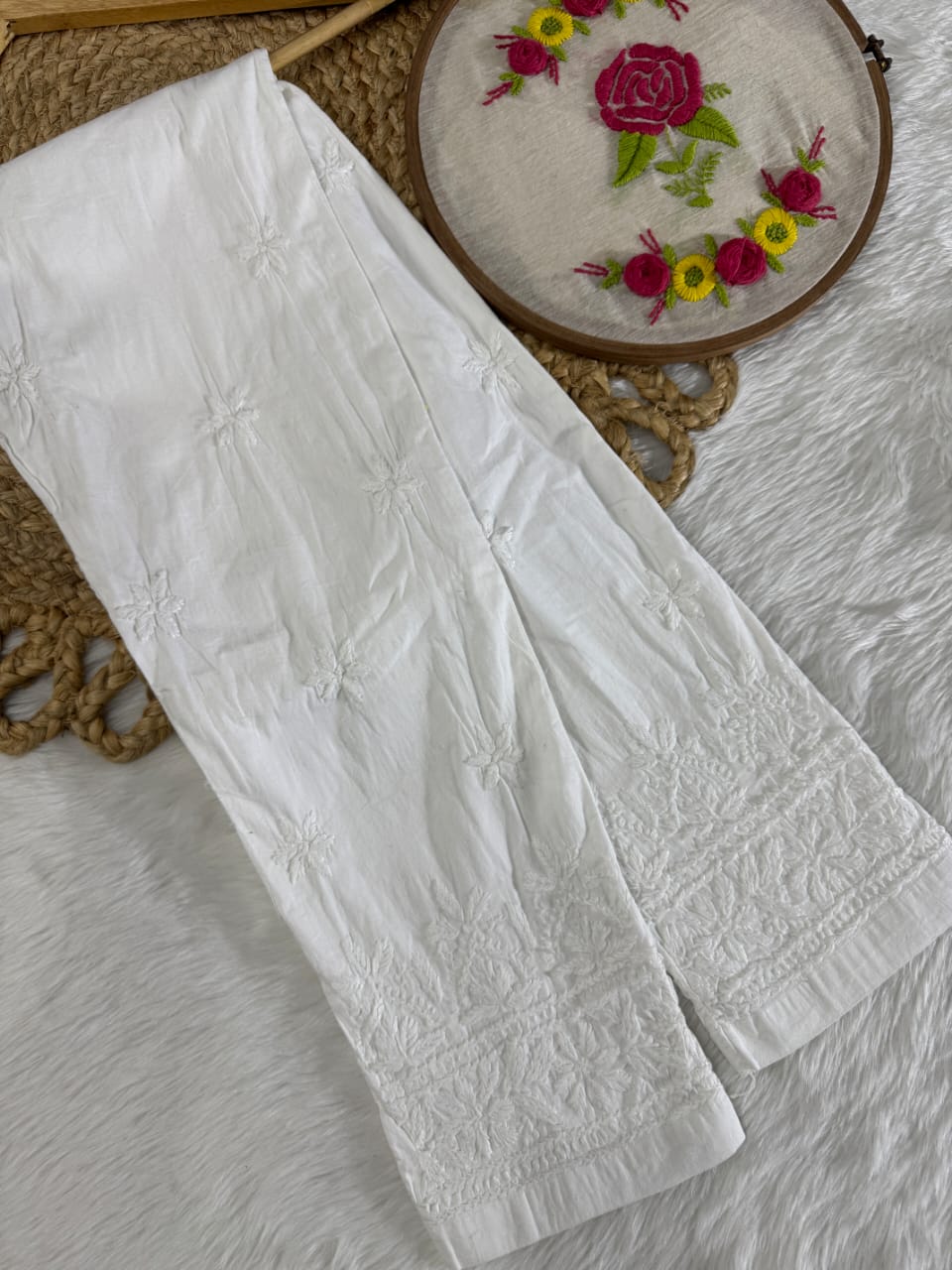 Samiya Exclusive Chanderi Mukaish Hand-Embroidered Kurti and Pant Set | Stretchable Lycra Pant