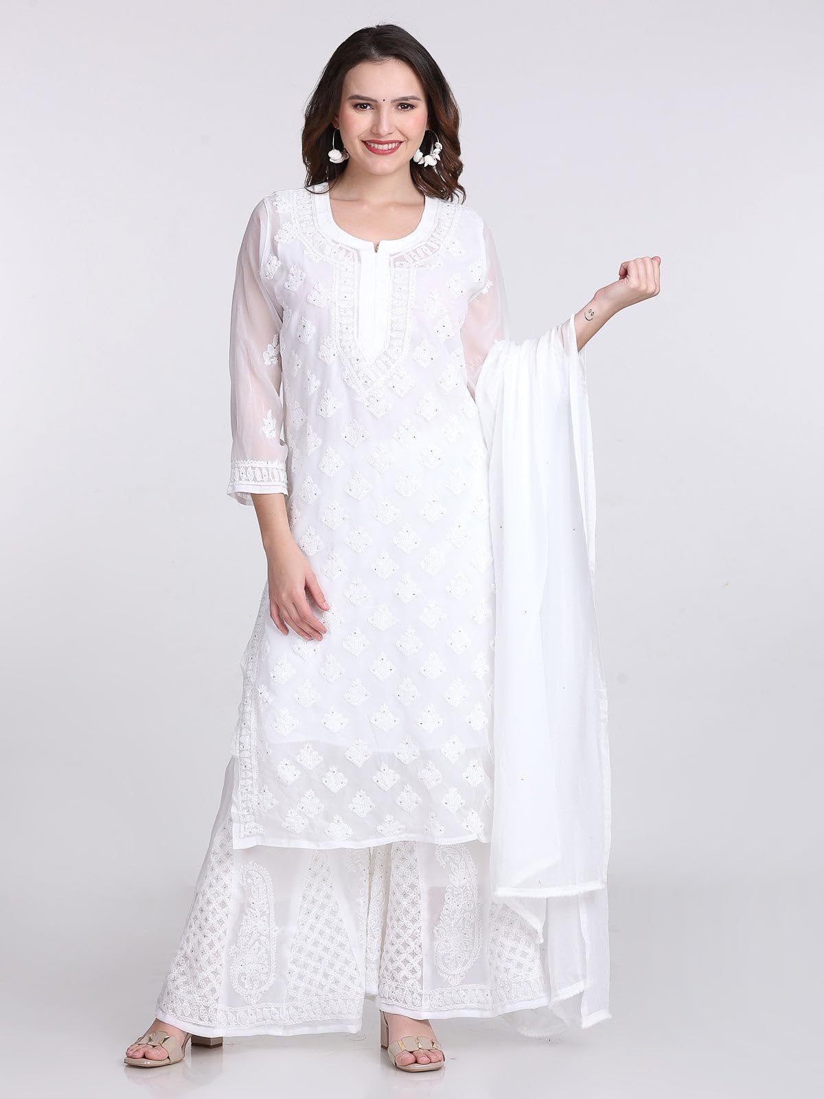 Samiya Chikankari Mukaish Embellished Lucknow chikankari 3-Piece Suit with Hand Embroided with free Inner included