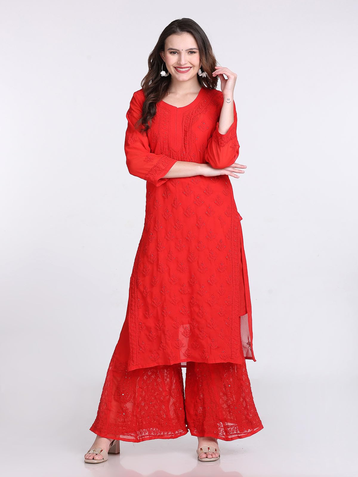 Samiya Chikankari Mukaish Embellished Lucknow chikankari 3-Piece Suit with Hand Embroided with free Inner included