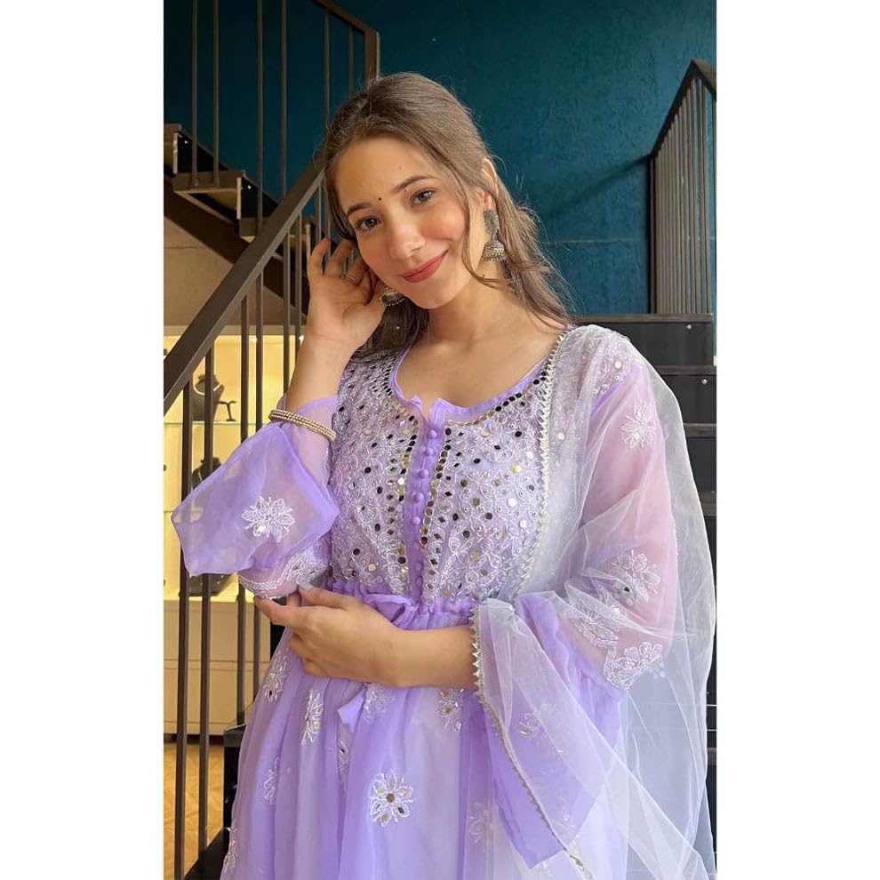 Samiya Chikankari Handmade Mirror Work Short Gown with Sharara and Mirror Work Dupatta - 3pc Set