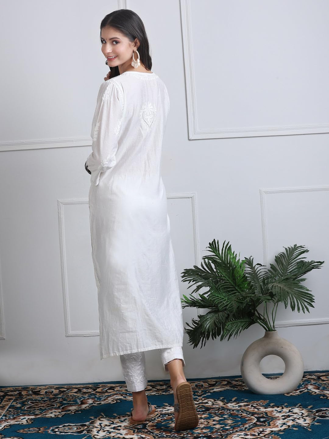 Samiya Chikankari Premium 3D Chikankari Kurti in Chanderi Silk with Mukaish Work - Hand Embroided