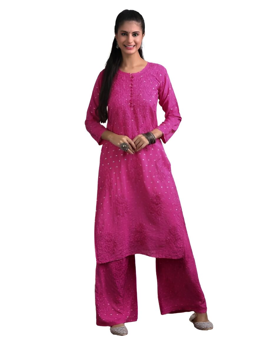 Samiya Chikankari Women's Premium Chanderi Chikankari Kurti and Palazzo Set with Intricate Handwork
