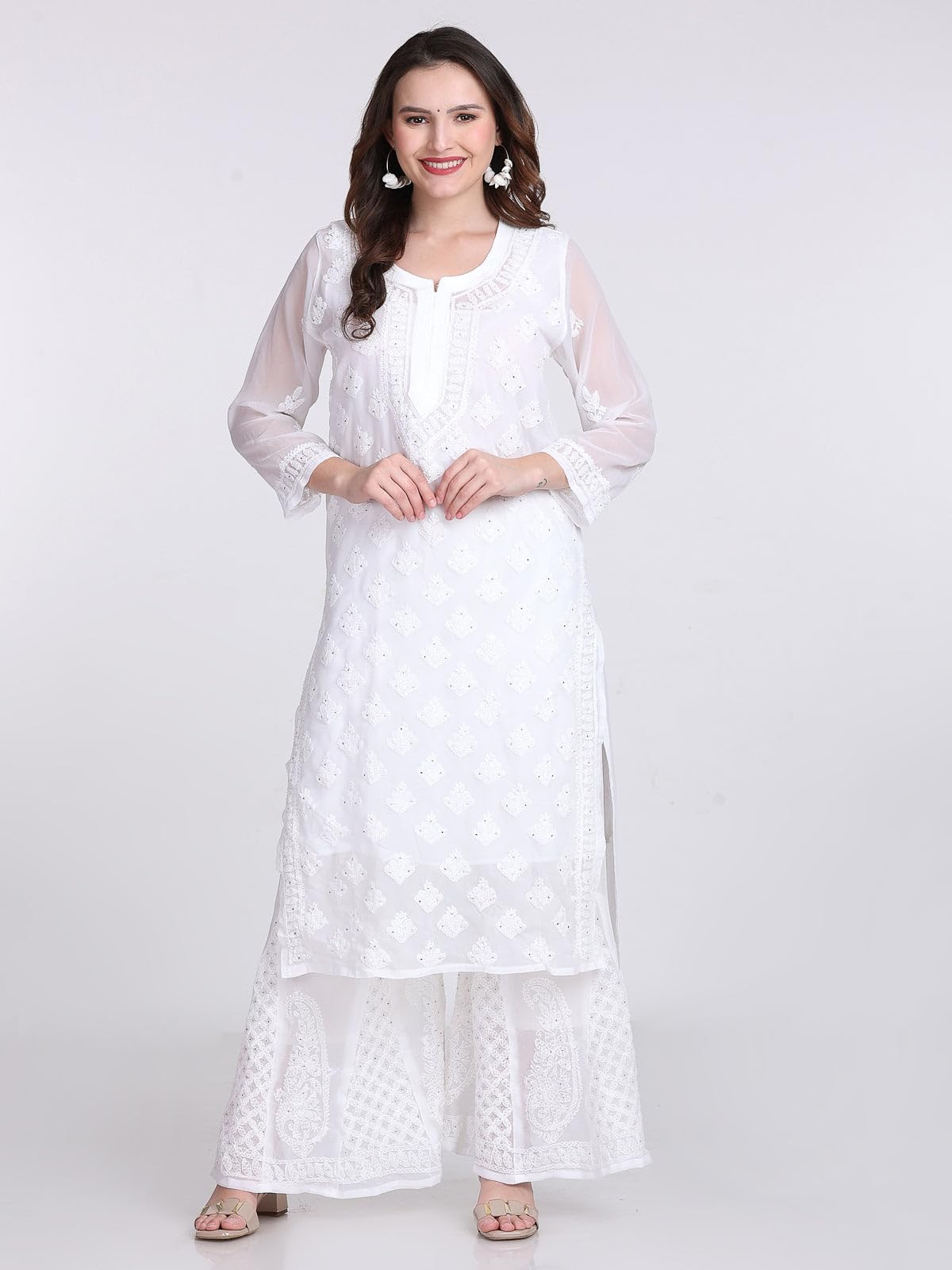 Samiya Chikankari Mukaish Embellished Lucknow chikankari 3-Piece Suit with Hand Embroided with free Inner included