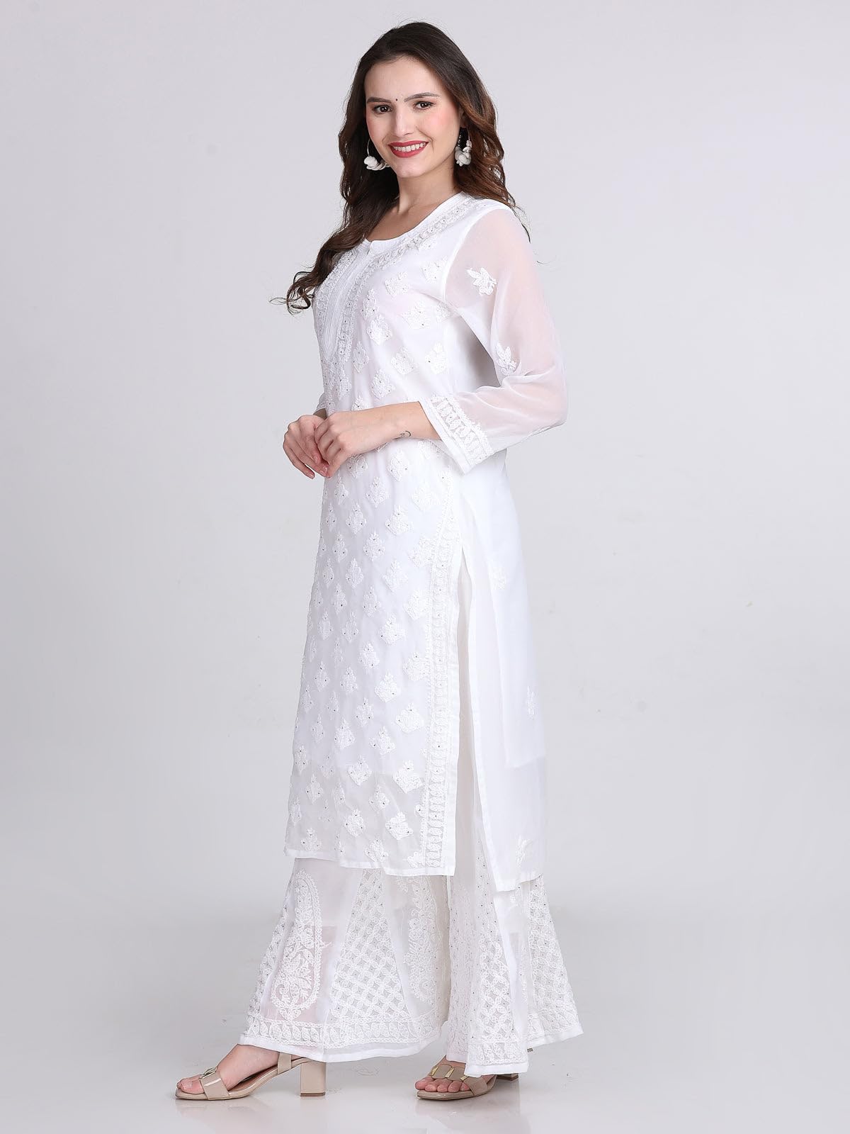 Samiya Chikankari Mukaish Embellished Lucknow chikankari 3-Piece Suit with Hand Embroided with free Inner included