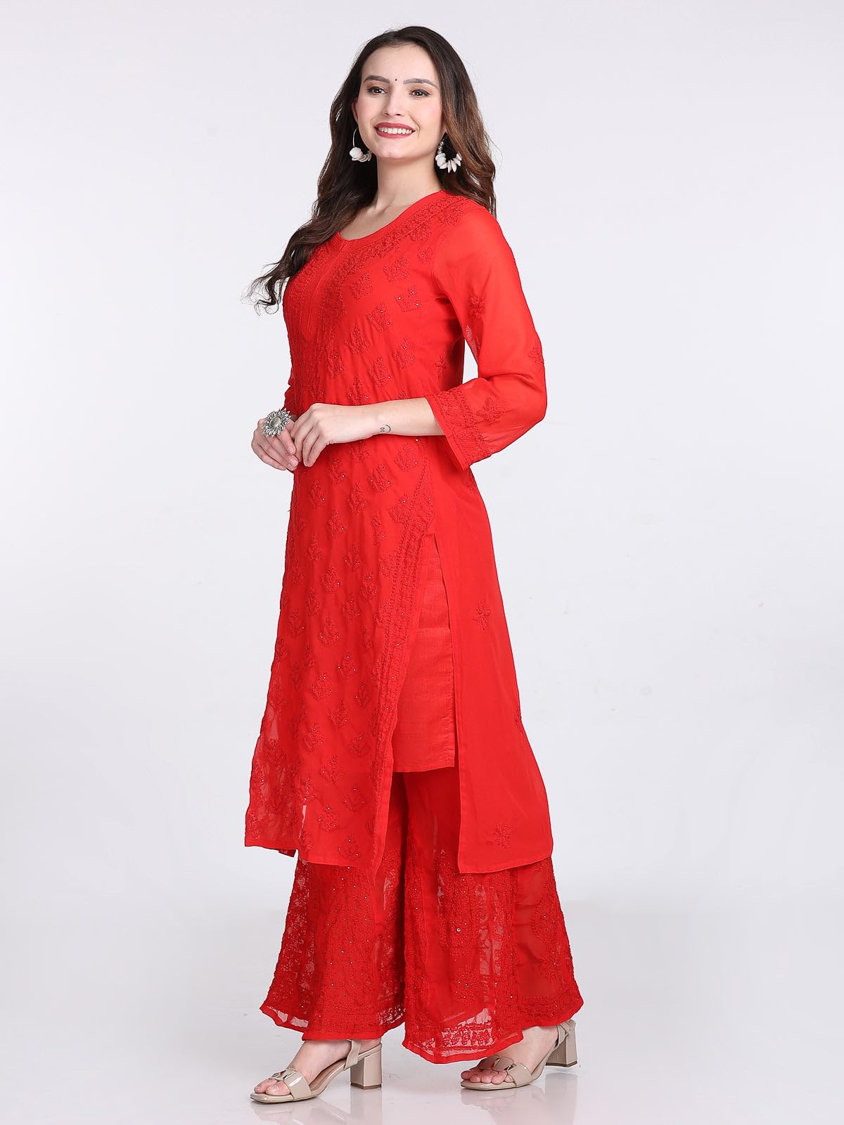 Samiya Chikankari Mukaish Embellished Lucknow chikankari 3-Piece Suit with Hand Embroided with free Inner included