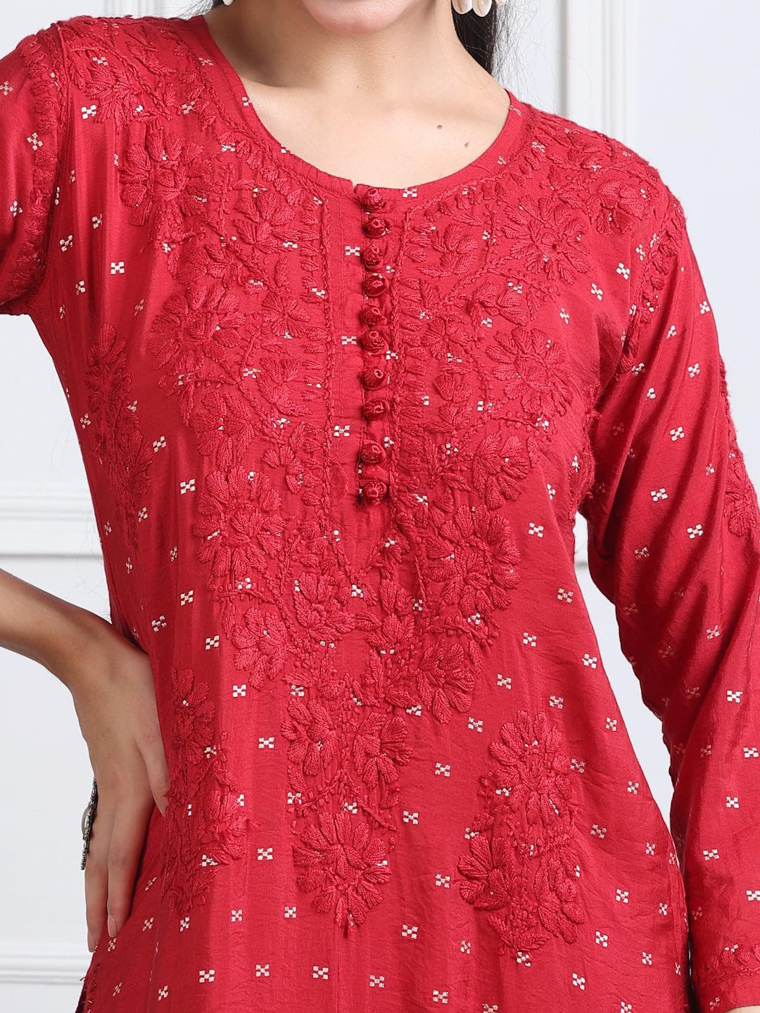 Samiya Chikankari Women's Premium Chanderi Chikankari Kurti and Palazzo Set with Intricate Handwork