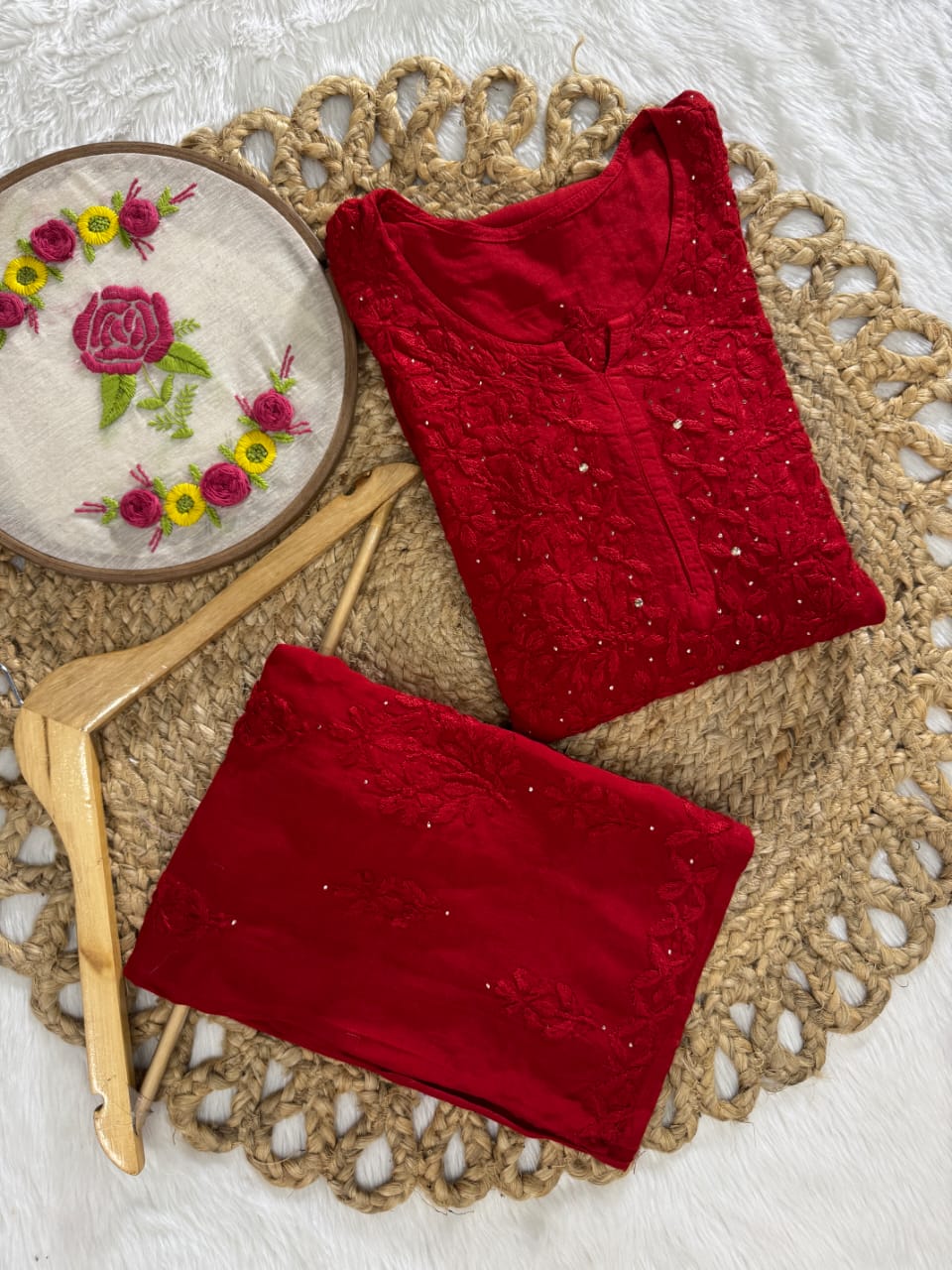 Firdous Rayon Mukaish Hand-Embroidered Kurti and Palazzo Set Design By Samiya Chikankari | Limited Edition