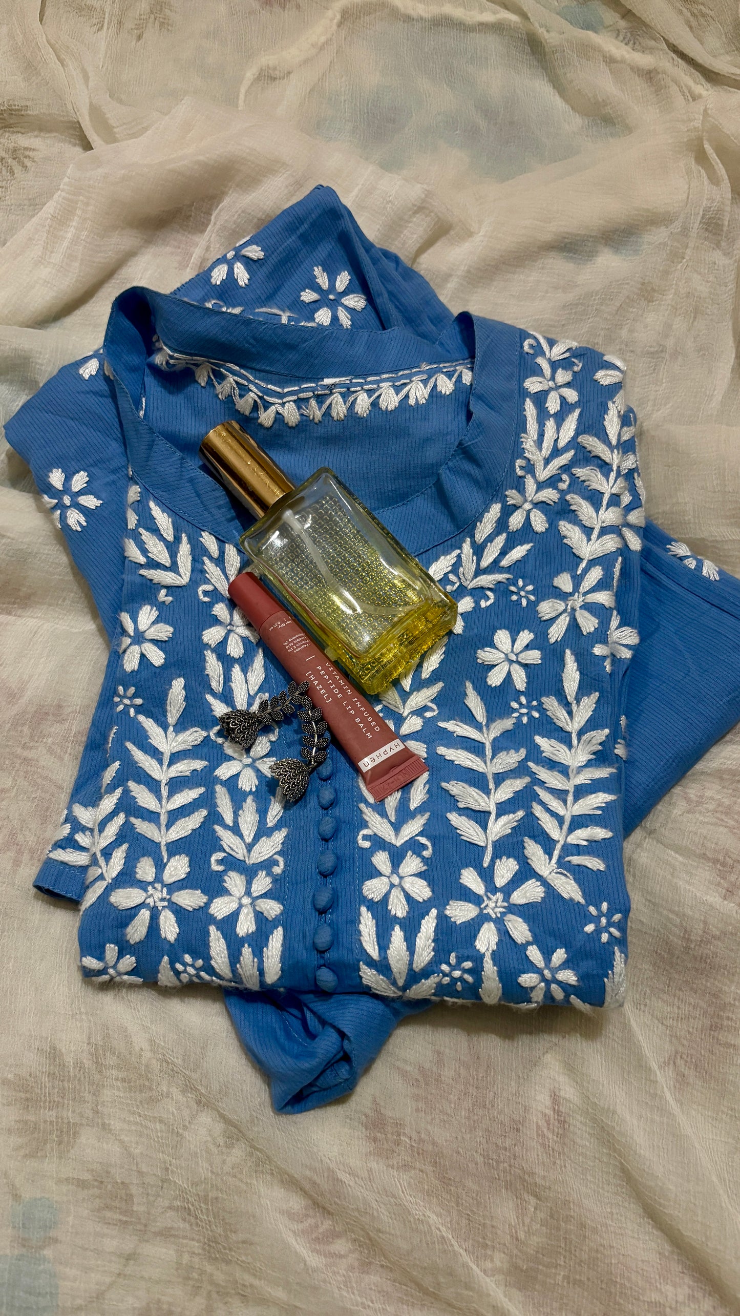 Vasudha Lining Cotton Handcrafted Chikankari Kurti & Pant Set