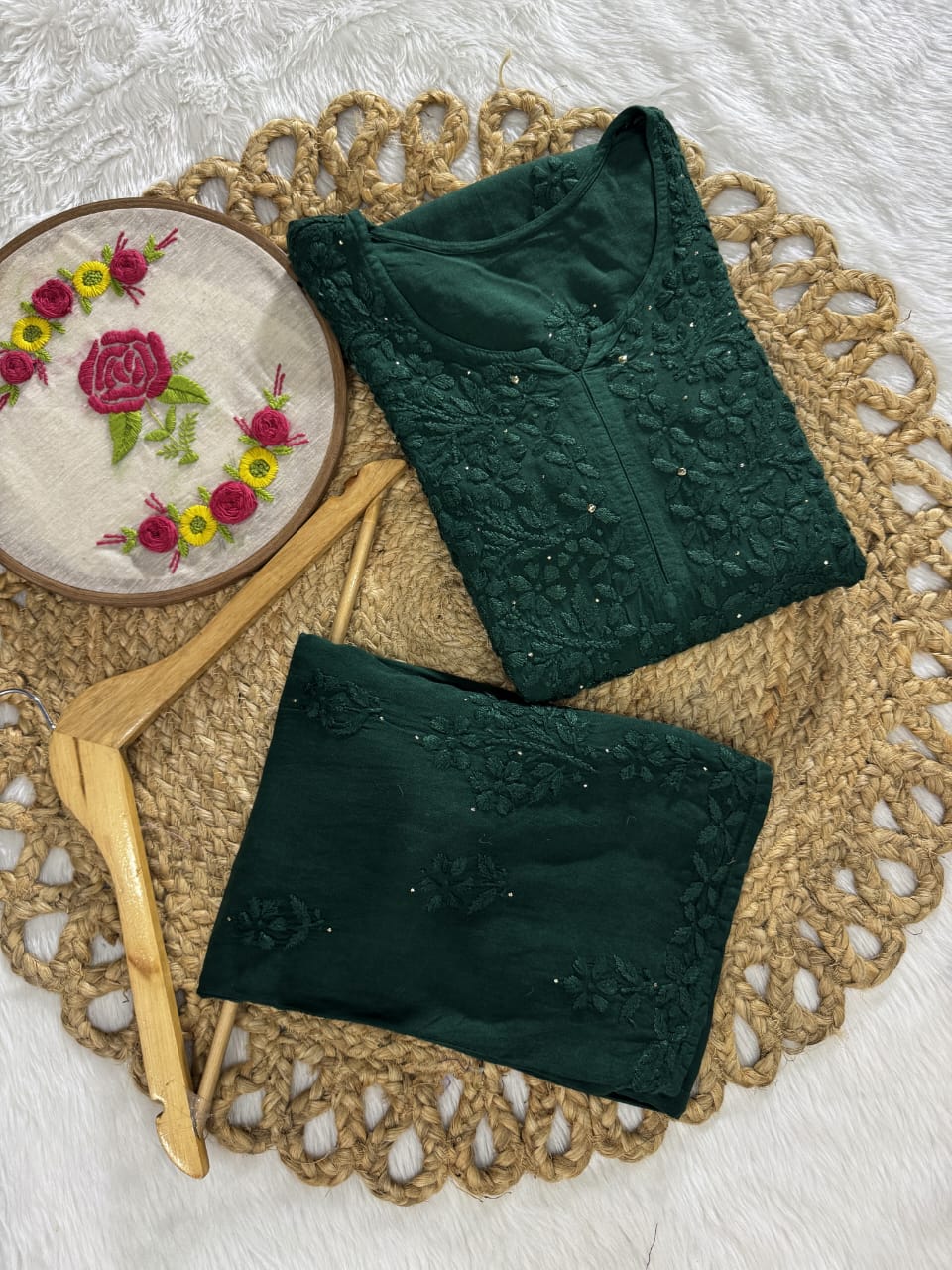 Firdous Rayon Mukaish Hand-Embroidered Kurti and Palazzo Set Design By Samiya Chikankari | Limited Edition