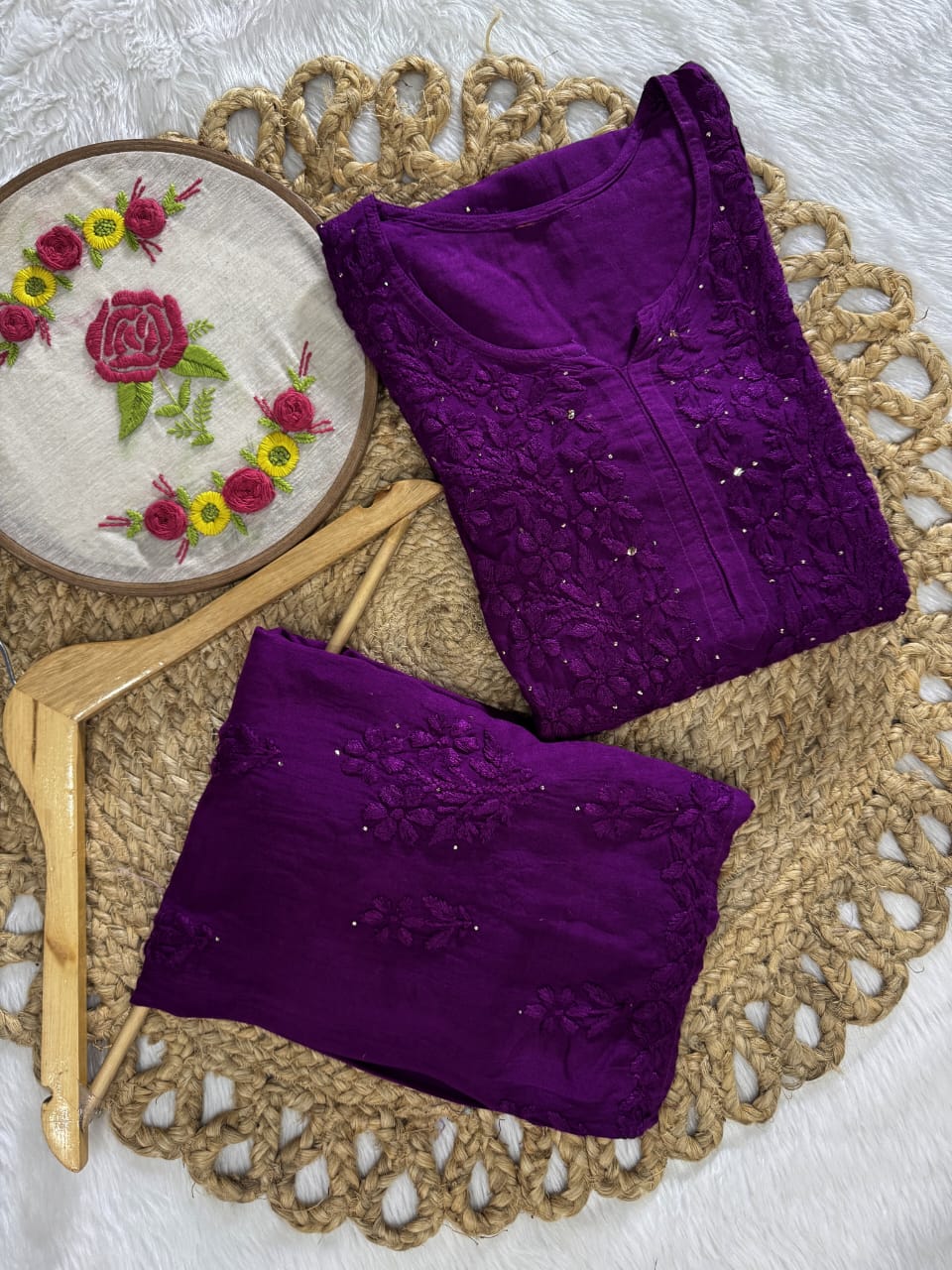 Firdous Rayon Mukaish Hand-Embroidered Kurti and Palazzo Set Design By Samiya Chikankari | Limited Edition