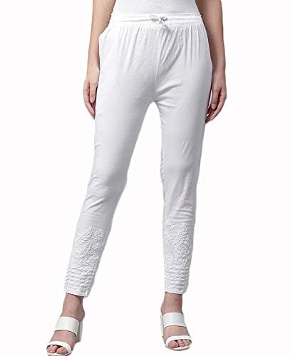 Samiya Chikankari Streachable Lycra Pants with Chikankari Hand Embroided for Women with Both Side Pockets White