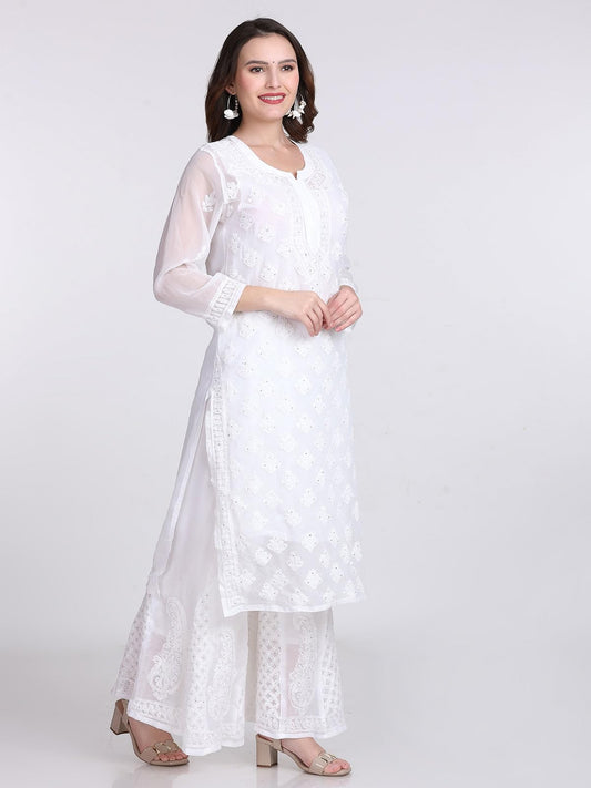 Samiya Chikankari Mukaish Embellished Lucknow chikankari 3-Piece Suit with Hand Embroided with free Inner included