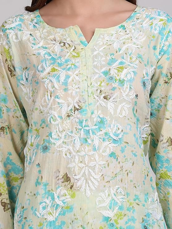 Samiya Chikankari Lucknowi Hand Embroidered Mulmul Kurti & Palazzo Set – Ghas Patti Chikan Work Handmade