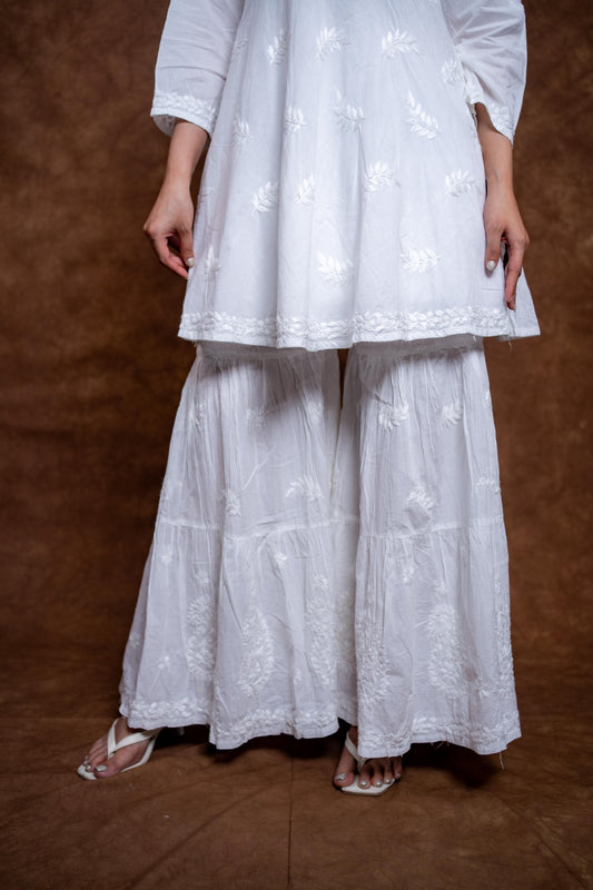 Zareen Cotton Chikankari Short Frock with Garara with Handmade Chikankari Embroidery