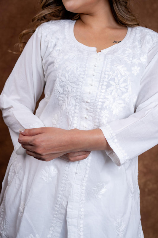 Mahira Khan Front Open Pure Cotton Handmade Chikankari Short Kurti