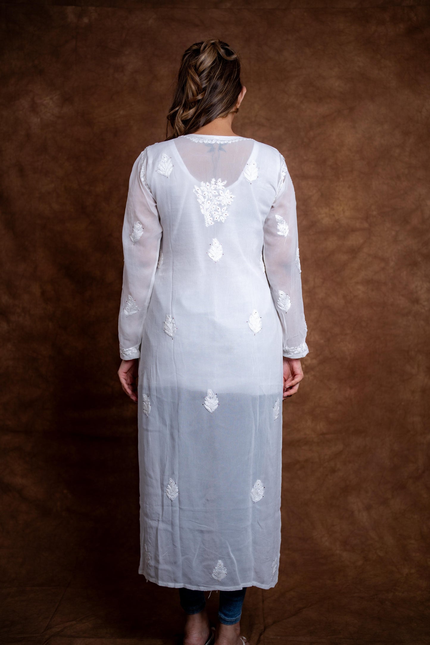 Gulmina Lucknow Hand-Embroidered Premium Viscose Long Designer Kurti With Lucknow Chikan and Mukash Work