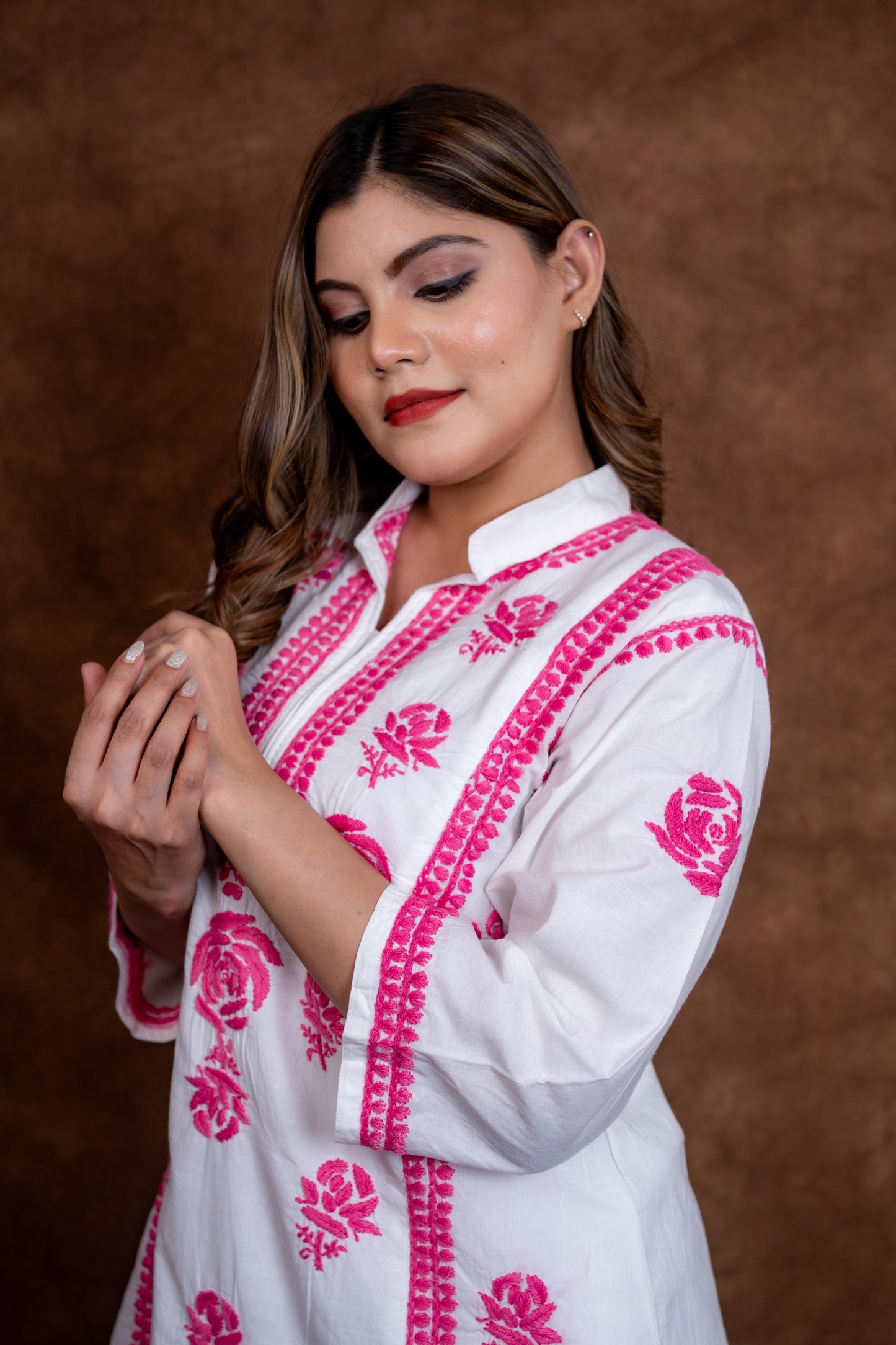 Meerab Handcrafted Chikankari Pure Cotton Short Kurti & Pant Co-Ord Set Designed by Samiya chikankari