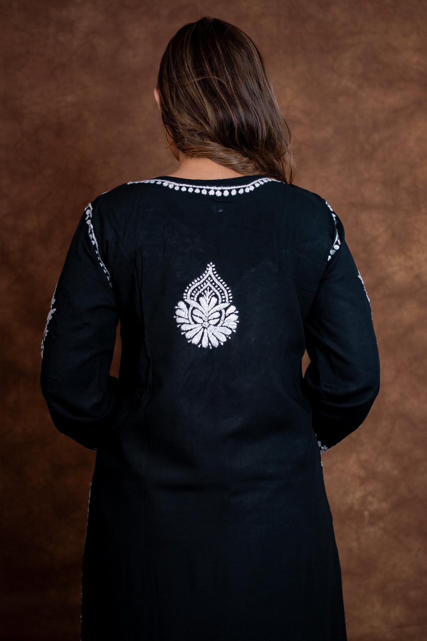 Nawabi Lucknow Chikankari Hand-Embroidered Black Rayon Kurti & Palazzo Set | Samiya Chikankari