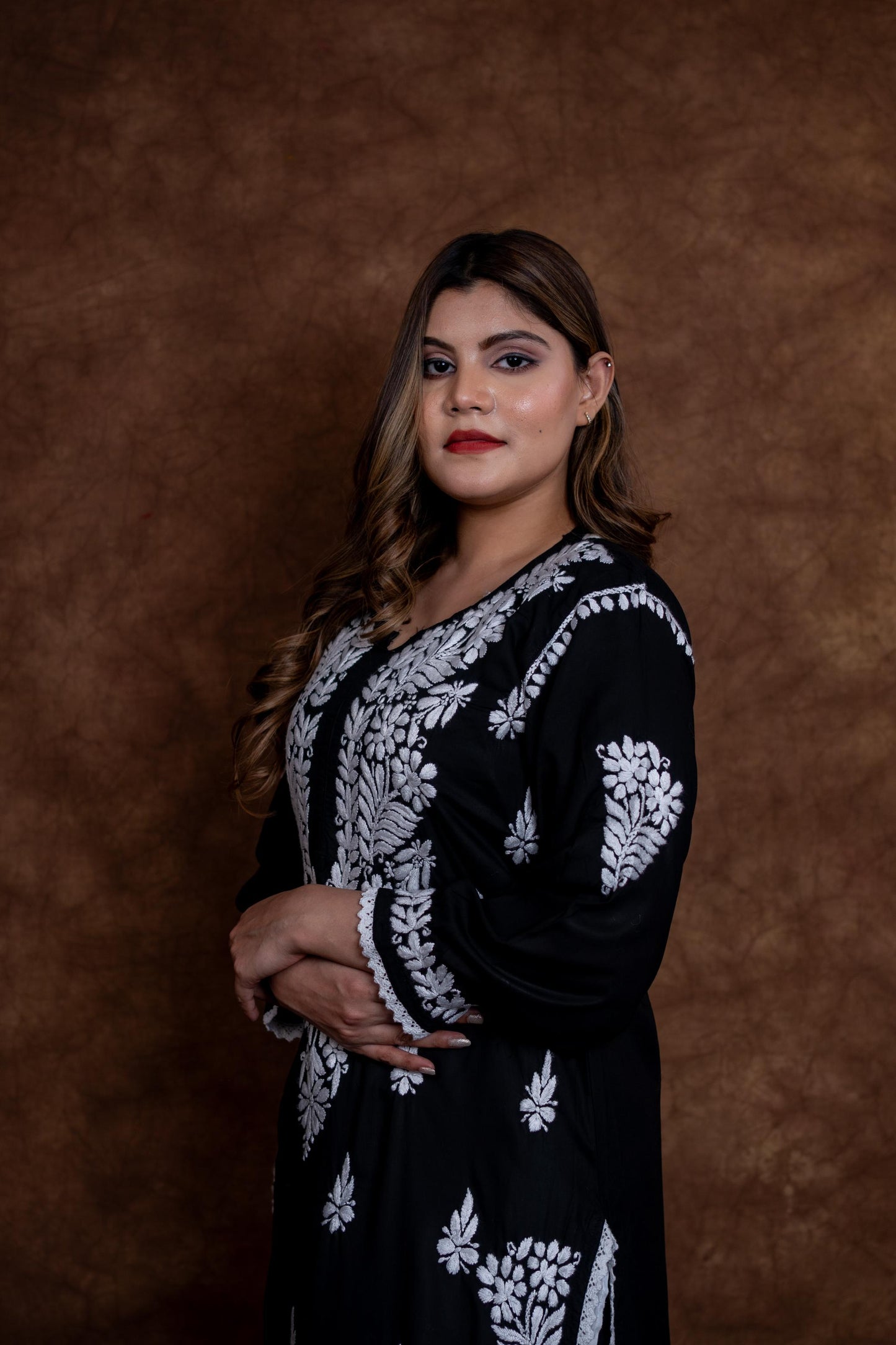 Firdaus Black Modal Kurti & Palazzo Set Lucknowi Chikankari | Hand-Embroidered