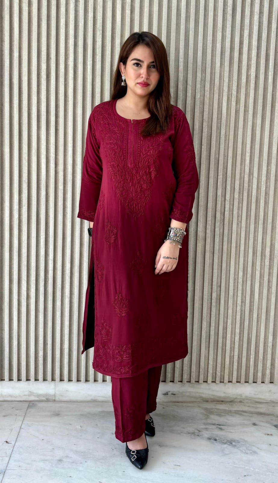 Hand Embroided Dual-Shade Rayon Kurti and Palazzo Set with Lucknowi Chikankari - Designed by Samiya Chikankari