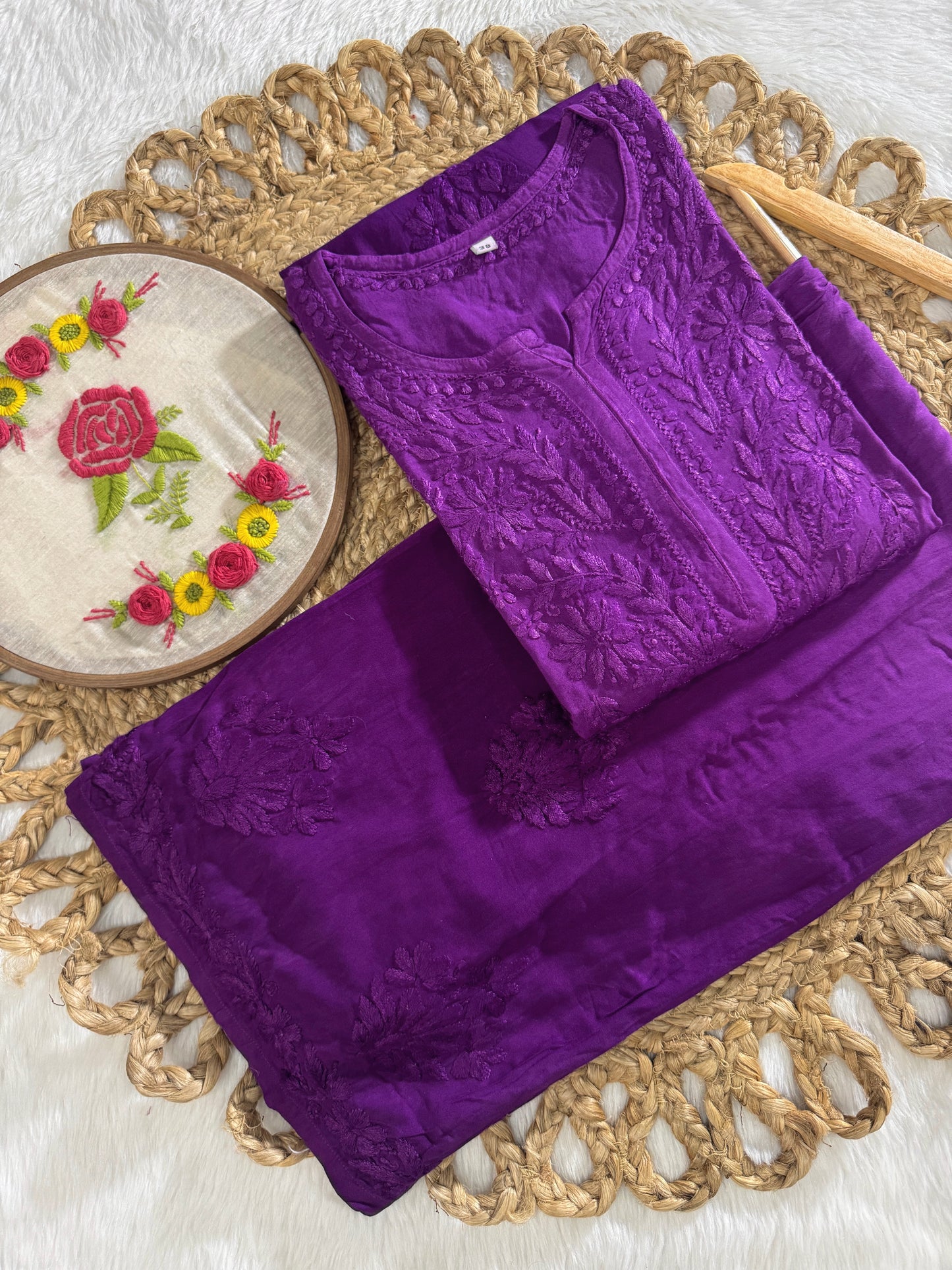 Hand Embroided Dual-Shade Rayon Kurti and Palazzo Set with Lucknowi Chikankari - Designed by Samiya Chikankari