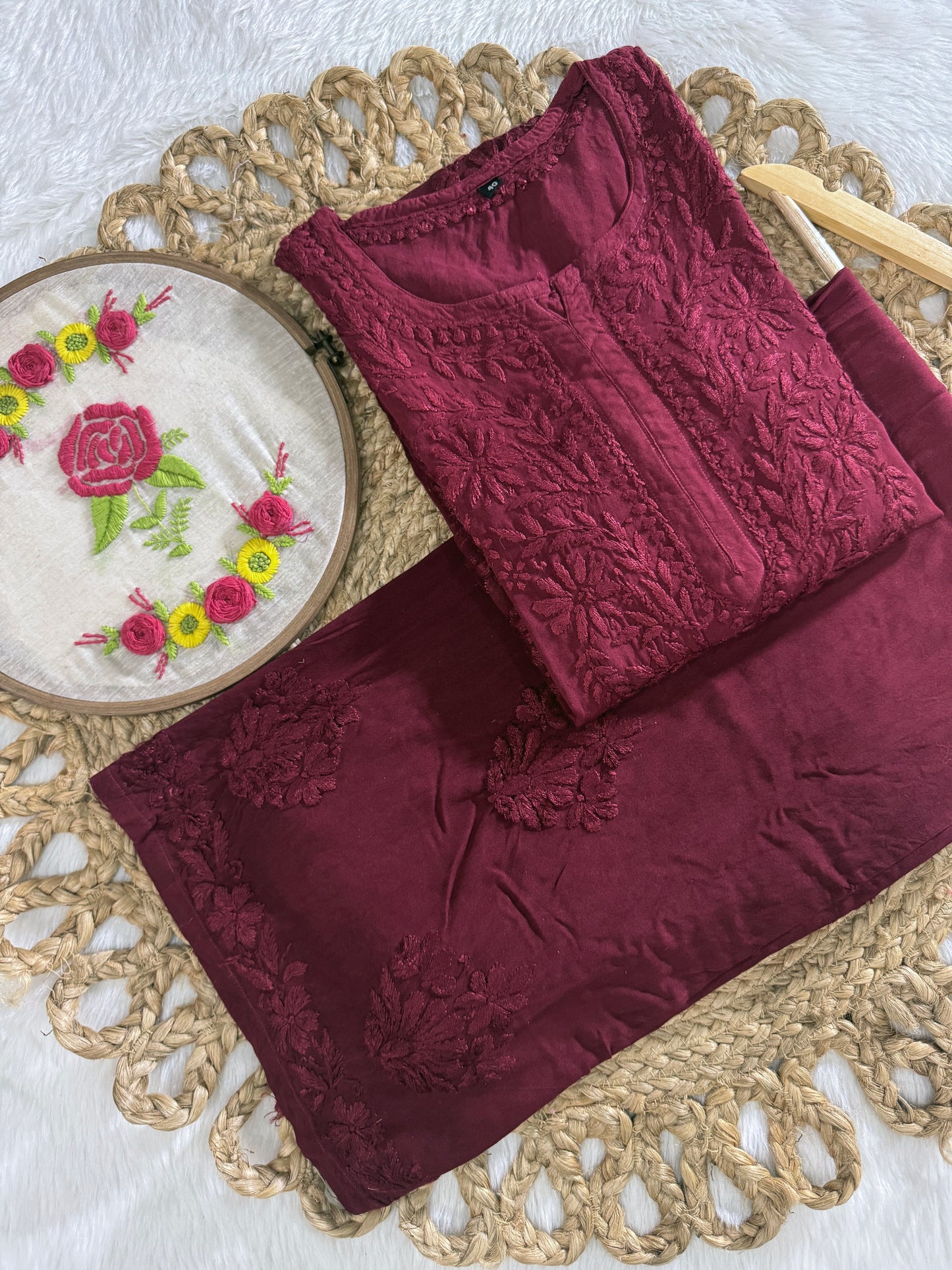 Hand Embroided Dual-Shade Rayon Kurti and Palazzo Set with Lucknowi Chikankari - Designed by Samiya Chikankari