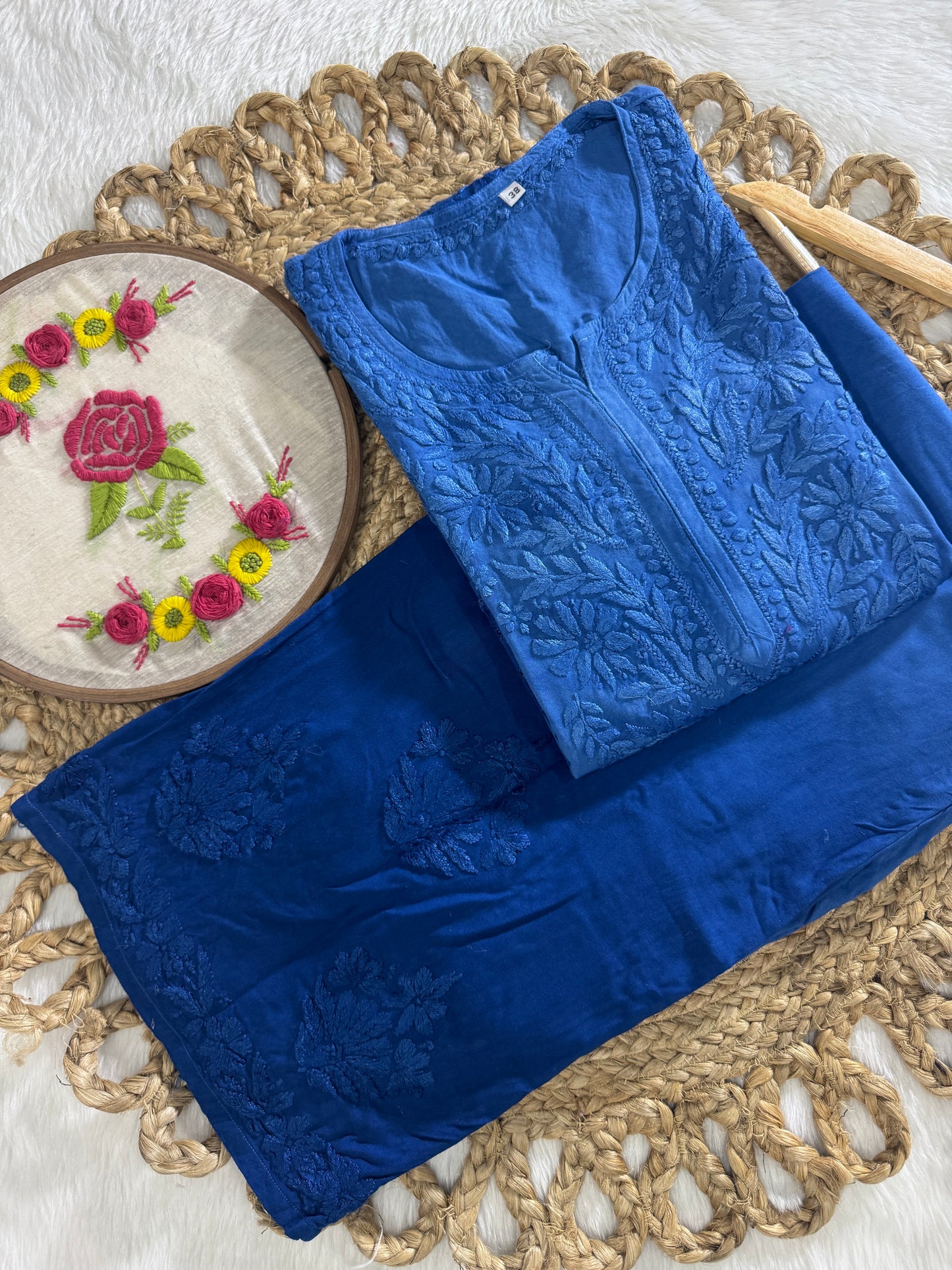 Hand Embroided Dual-Shade Rayon Kurti and Palazzo Set with Lucknowi Chikankari - Designed by Samiya Chikankari