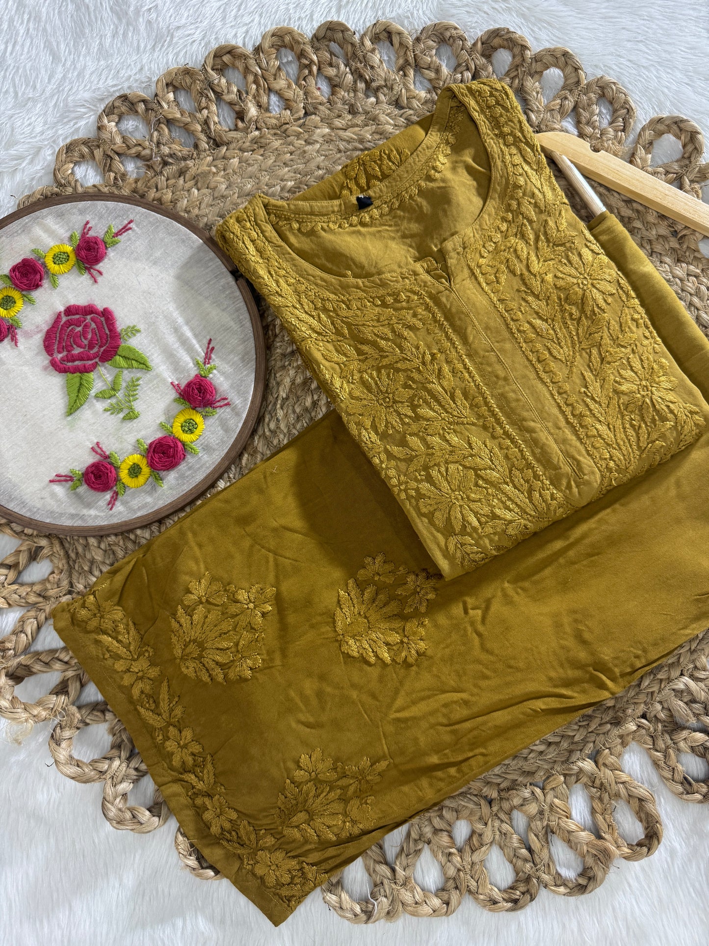 Hand Embroided Dual-Shade Rayon Kurti and Palazzo Set with Lucknowi Chikankari - Designed by Samiya Chikankari