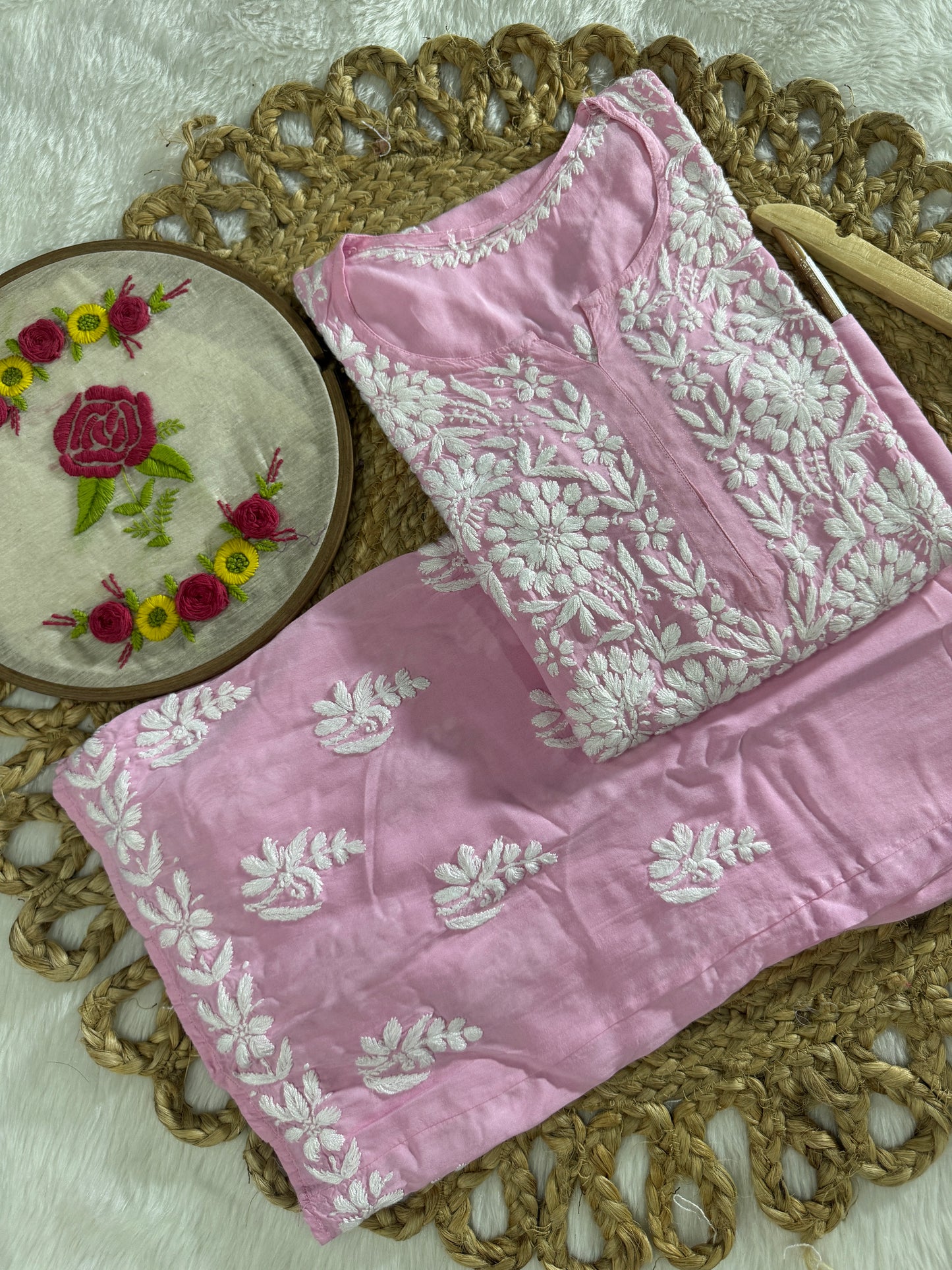Sofya Handcrafted Modal Kurti and Palazzo Set with Lucknow Handwork Chikankari