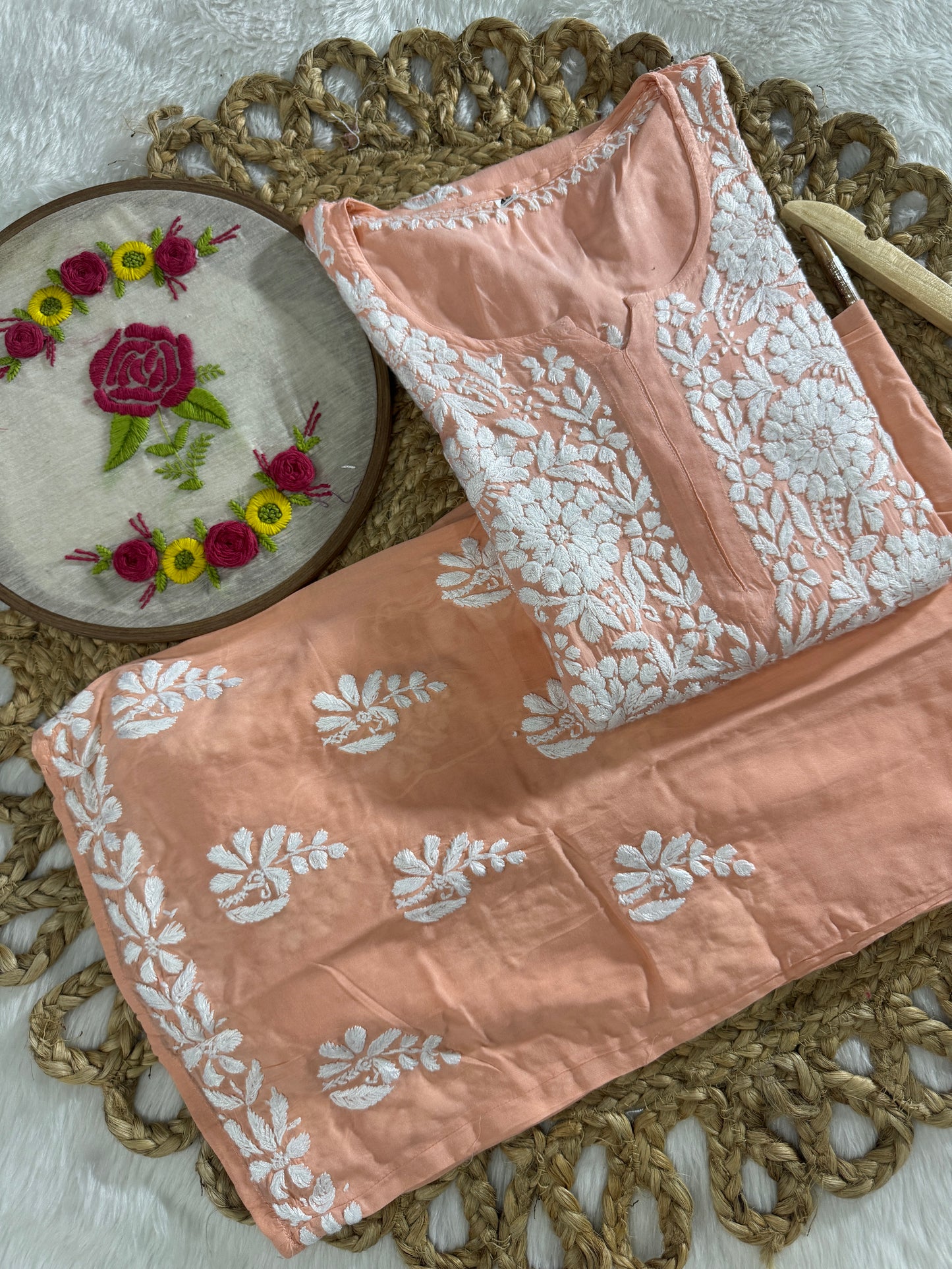 Sofya Handcrafted Modal Kurti and Palazzo Set with Lucknow Handwork Chikankari