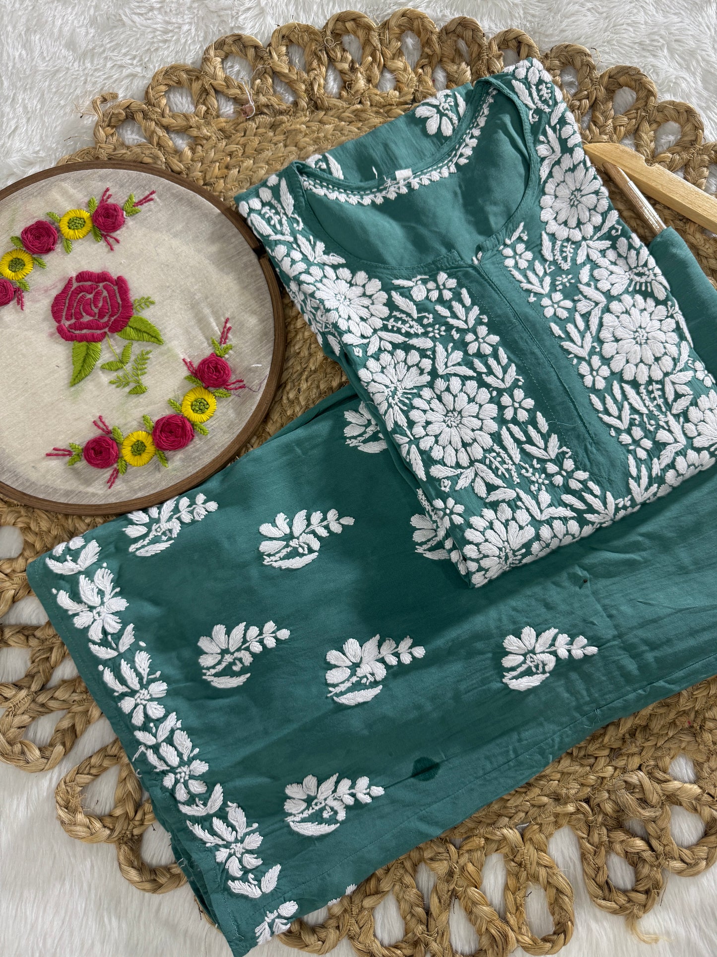 Sofya Handcrafted Modal Kurti and Palazzo Set with Lucknow Handwork Chikankari