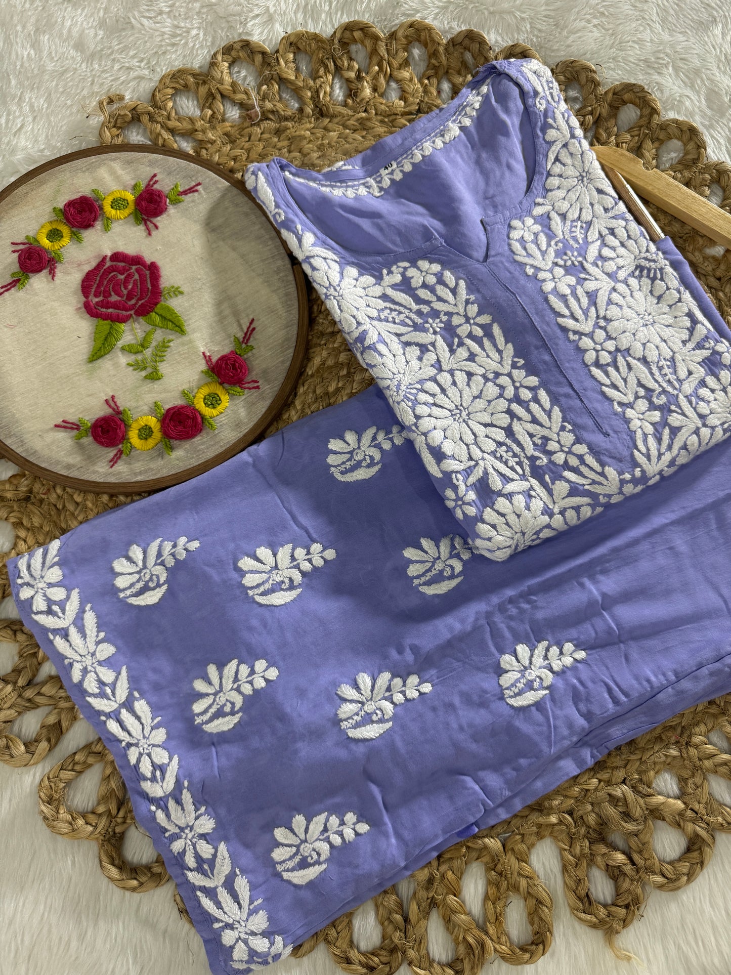 Sofya Handcrafted Modal Kurti and Palazzo Set with Lucknow Handwork Chikankari
