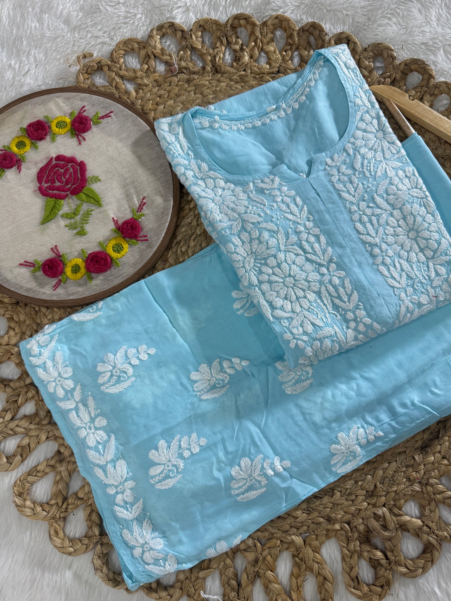 Sofya Handcrafted Modal Kurti and Palazzo Set with Lucknow Handwork Chikankari