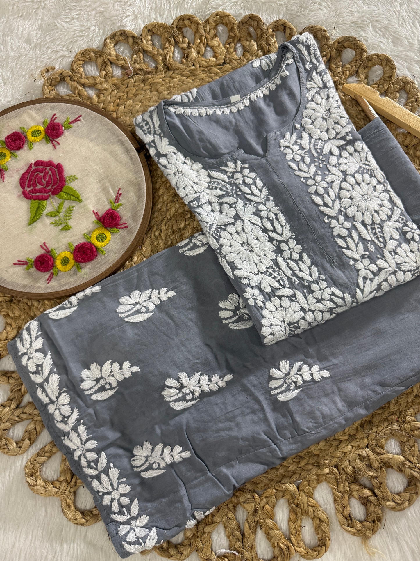 Sofya Handcrafted Modal Kurti and Palazzo Set with Lucknow Handwork Chikankari
