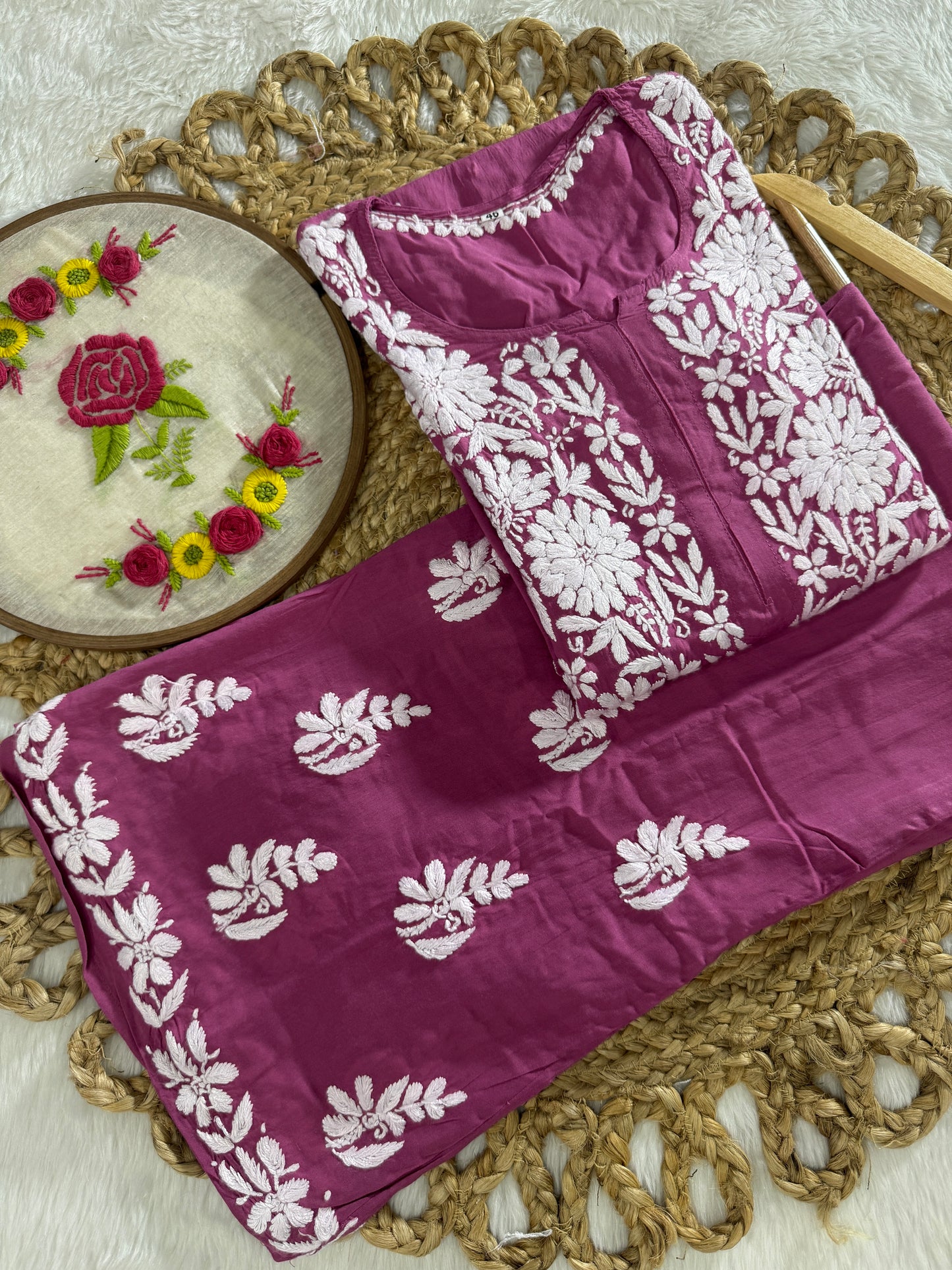 Sofya Handcrafted Modal Kurti and Palazzo Set with Lucknow Handwork Chikankari
