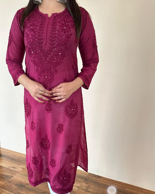 Samiya Exclusive Chanderi Mukaish Hand-Embroidered Kurti and Pant Set | Stretchable Lycra Pant