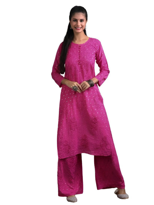 Samiya Chikankari Women's Premium Chanderi Chikankari Kurti and Palazzo Set with Intricate Handwork