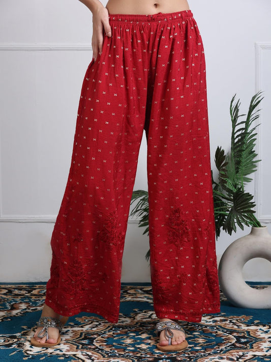 Samiya Chikankari Women's Premium Chanderi Chikankari Kurti and Palazzo Set with Intricate Handwork