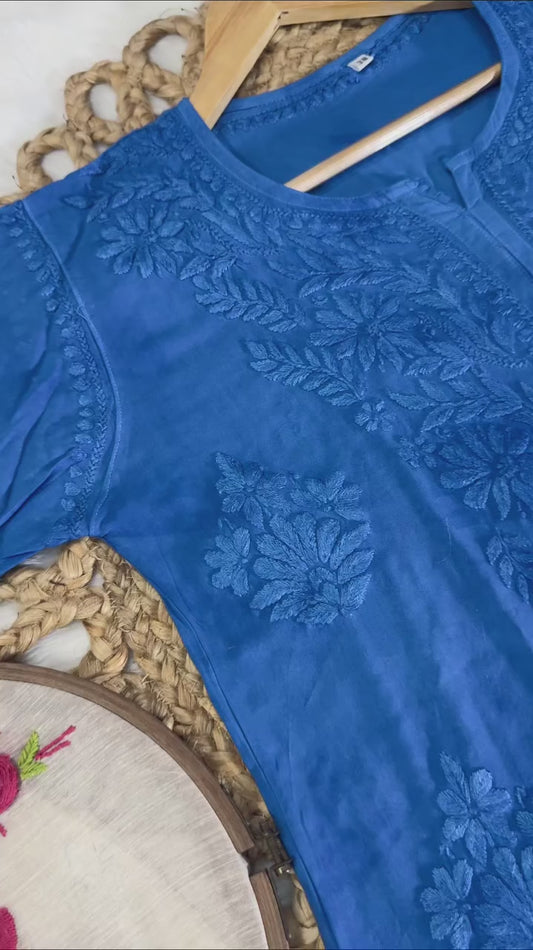 Hand Embroided Dual-Shade Rayon Kurti and Palazzo Set with Lucknowi Chikankari - Designed by Samiya Chikankari