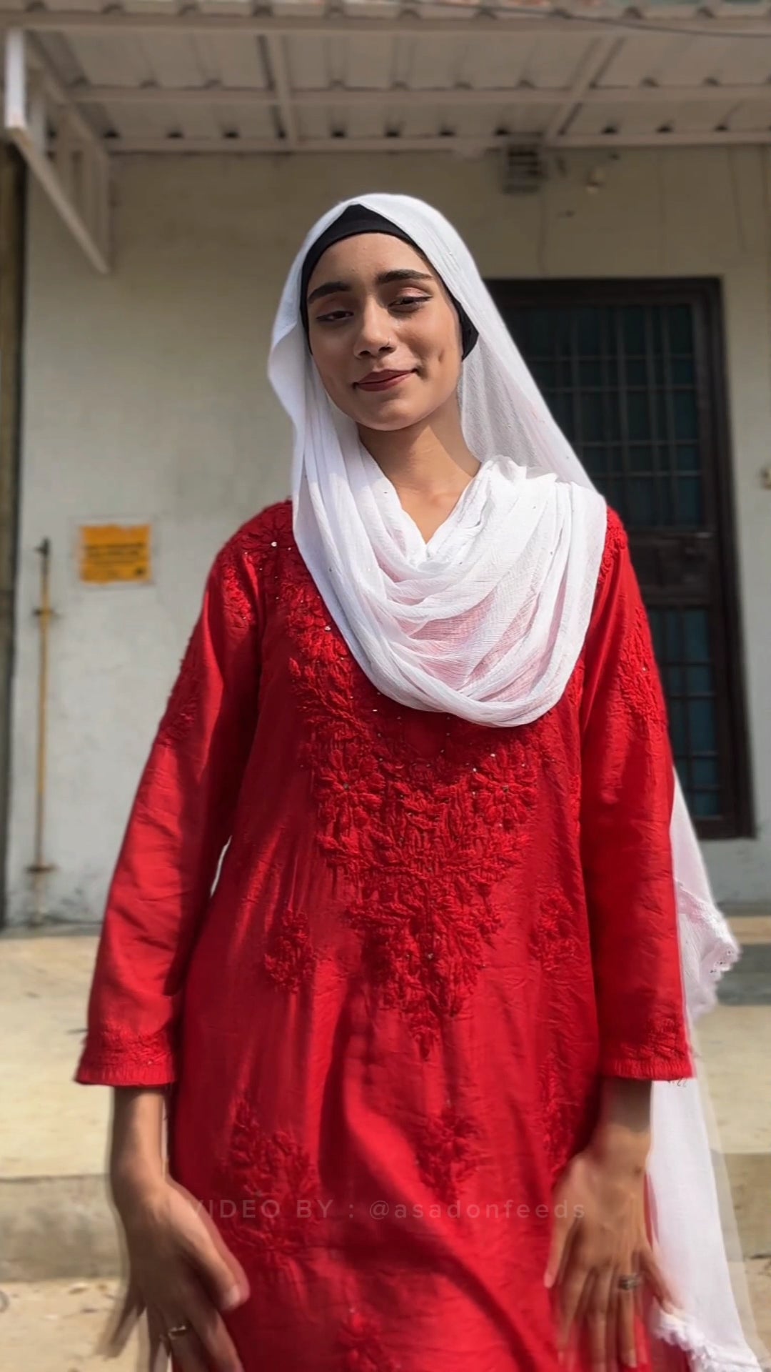 Zikra Khan Lucknowi Chikankari Chanderi Mukaish Hand-Embroidered Kurti and Pant Set | Paired with Stretchable Lycra Pant