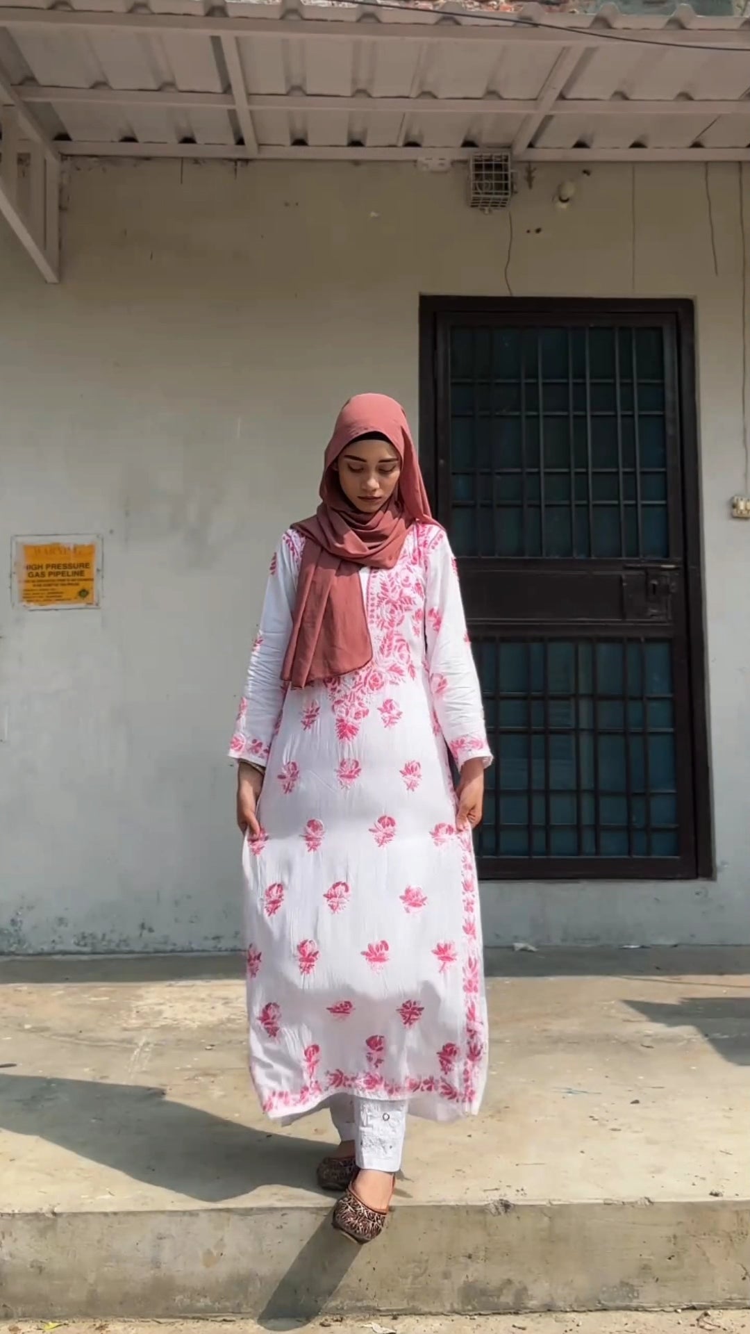 Zikra khan Modal Long Kurti | Handcrafted Chikankari Dual-Shade | Daman Work | Hand Embroided Sleeves Designed By Samiya Chikankari