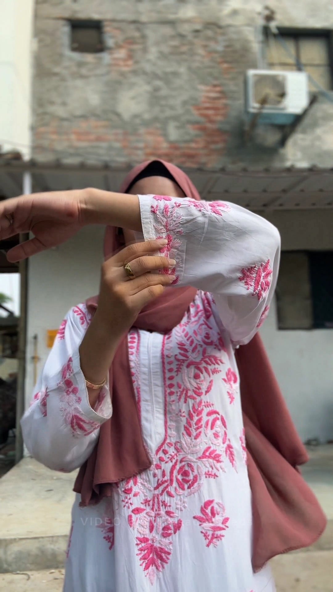 Zikra khan Modal Long Kurti | Handcrafted Chikankari Dual-Shade | Daman Work | Hand Embroided Sleeves Designed By Samiya Chikankari