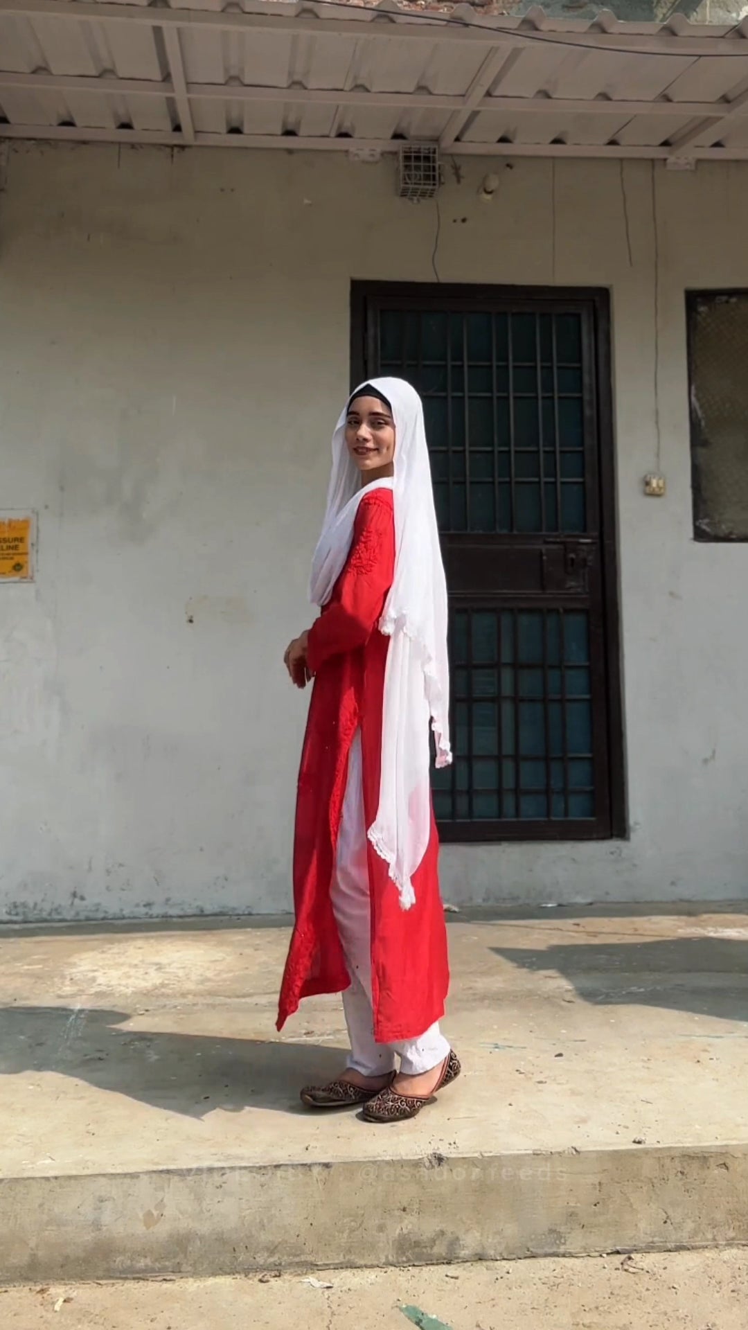 Zikra Khan Lucknowi Chikankari Chanderi Mukaish Hand-Embroidered Kurti and Pant Set | Paired with Stretchable Lycra Pant