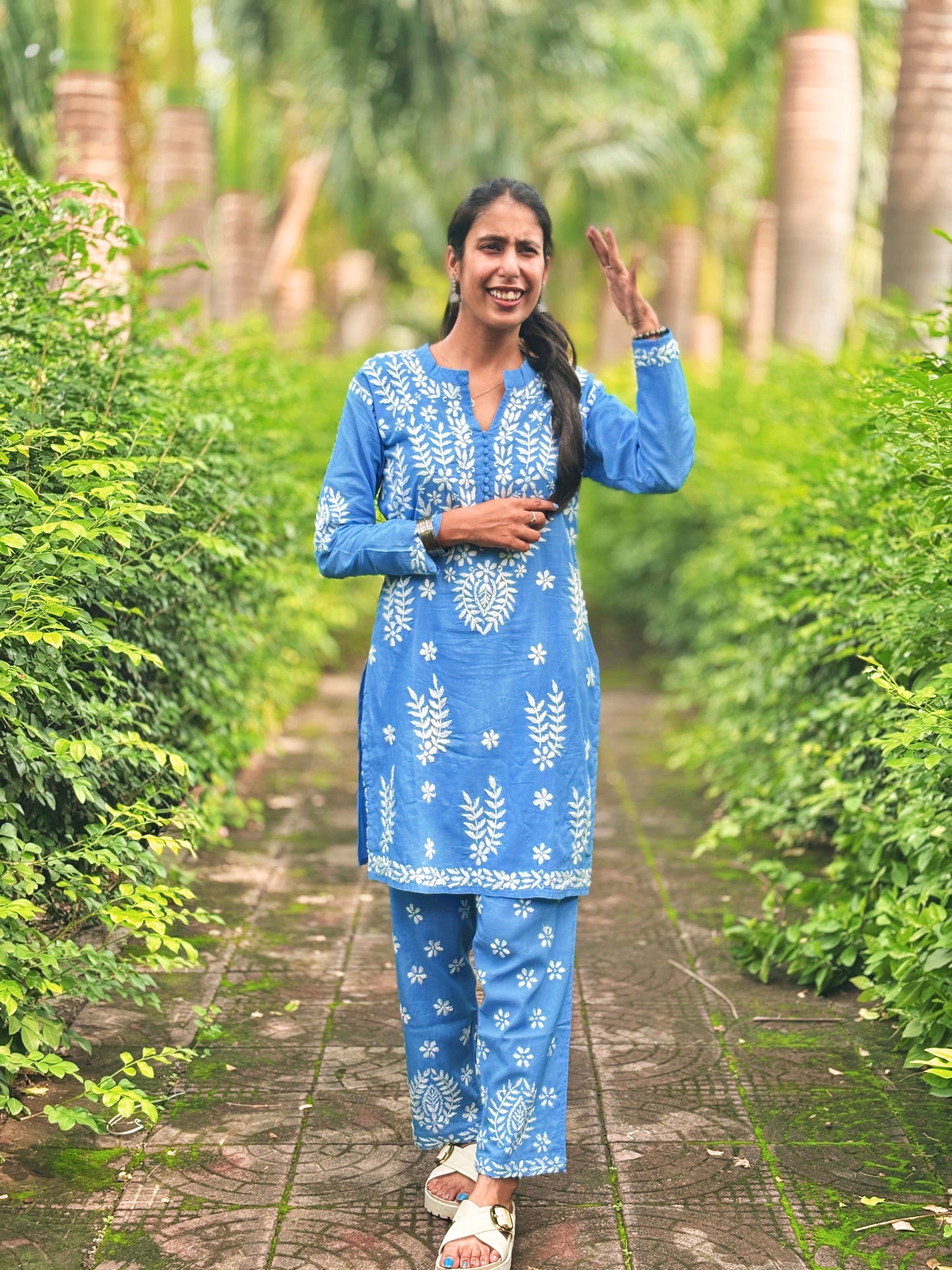 Vasudha Lining Cotton Handcrafted Chikankari Kurti & Pant Set